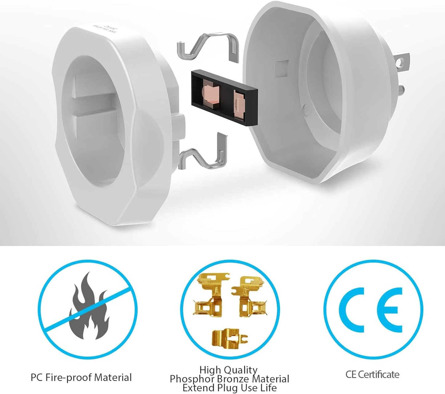 1 Pack European to US Plug Adapter,  EU to US Adapter, Europe to USA Travel Converter for Most of EU Spain France Type C E F Plugs to America